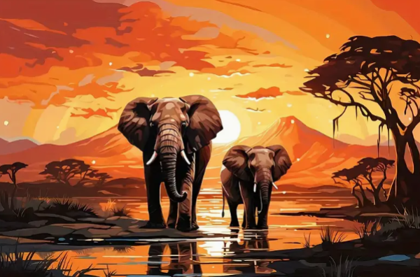 Diamond Painting Sonnenuntergang Savanne